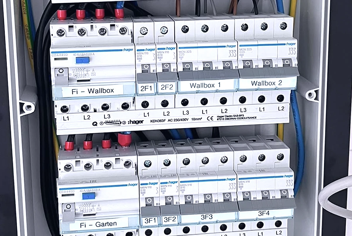 Unterverteilung mit eigens abgesicherten Stromkreisen für zwei Wallboxen